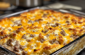 Biscuits and Gravy Hashbrown Breakfast Casserole