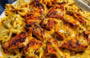 Garlic Butter Chicken Bowties with Cheesy Mozzarella Cream Sauce