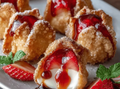 Deep-Fried Strawberry Cheesecake Stuffed Wonton Bites Delight